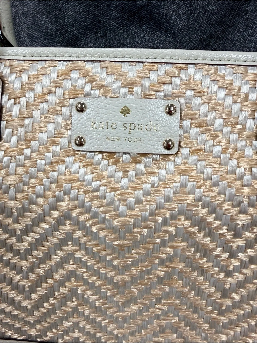 kate spade Cream Woven Dome Tote with White Trim